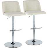 Toriano Adjustable Swivel Bar Stool in Cream Fabric & Chrome (Set of 2)